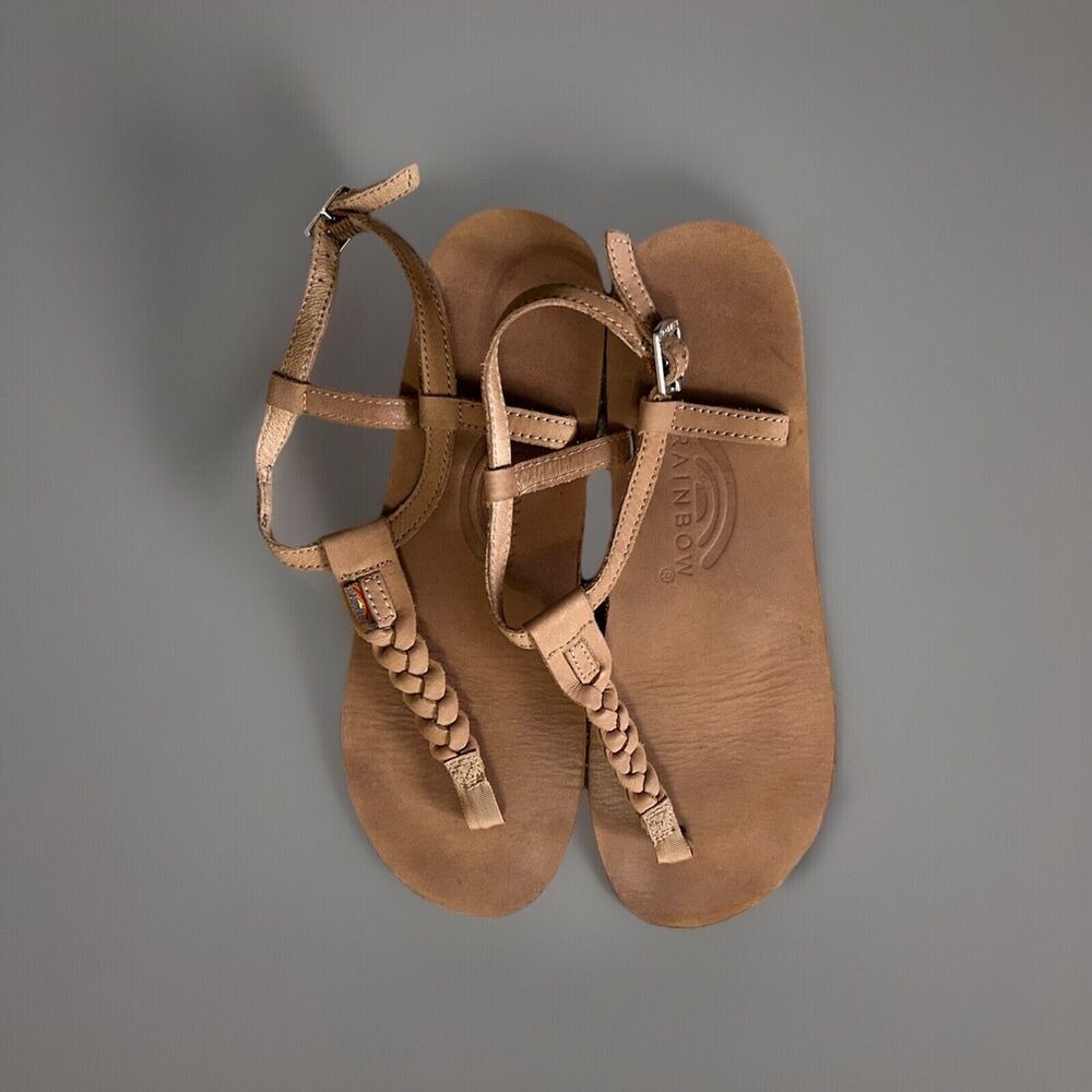 Rainbow Slingback Buckle Leather Sandals Womens‎ Size Large L 2287-0105 Brown